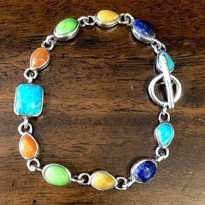 BARSE Sterling Silver Turquoise Semiprecious Vintage Toggle Bracelet